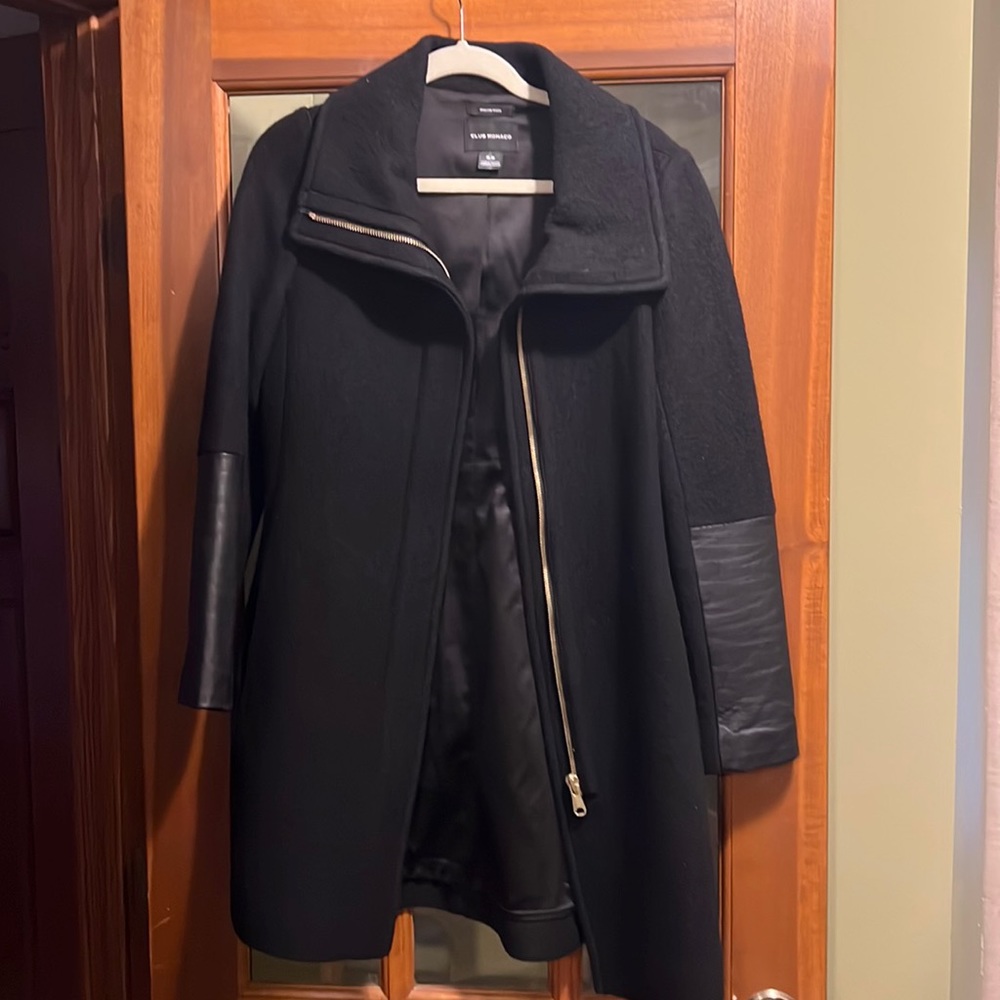 Club Monaco • Wayland Wool Leather Coat in Black